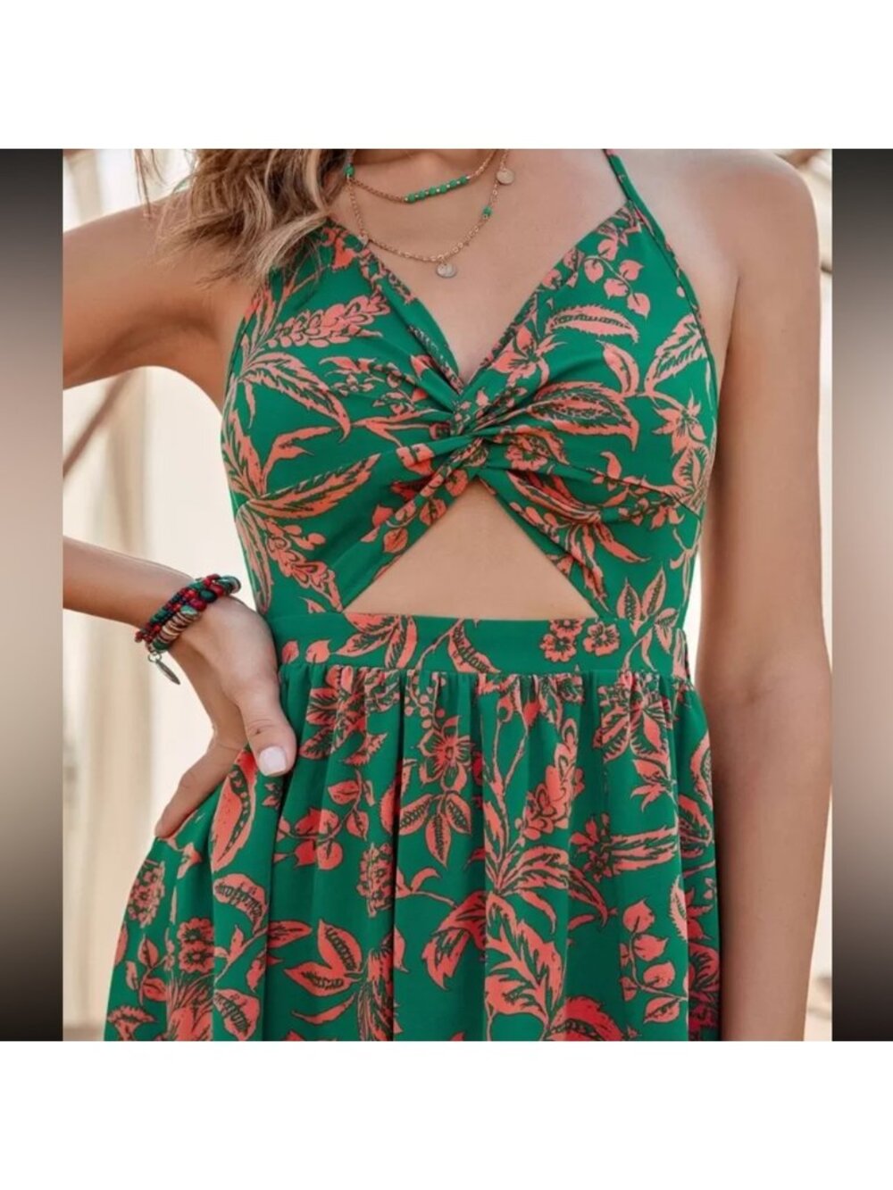 Boho floral print shirred cami maxi dress - Picture 4 of 6